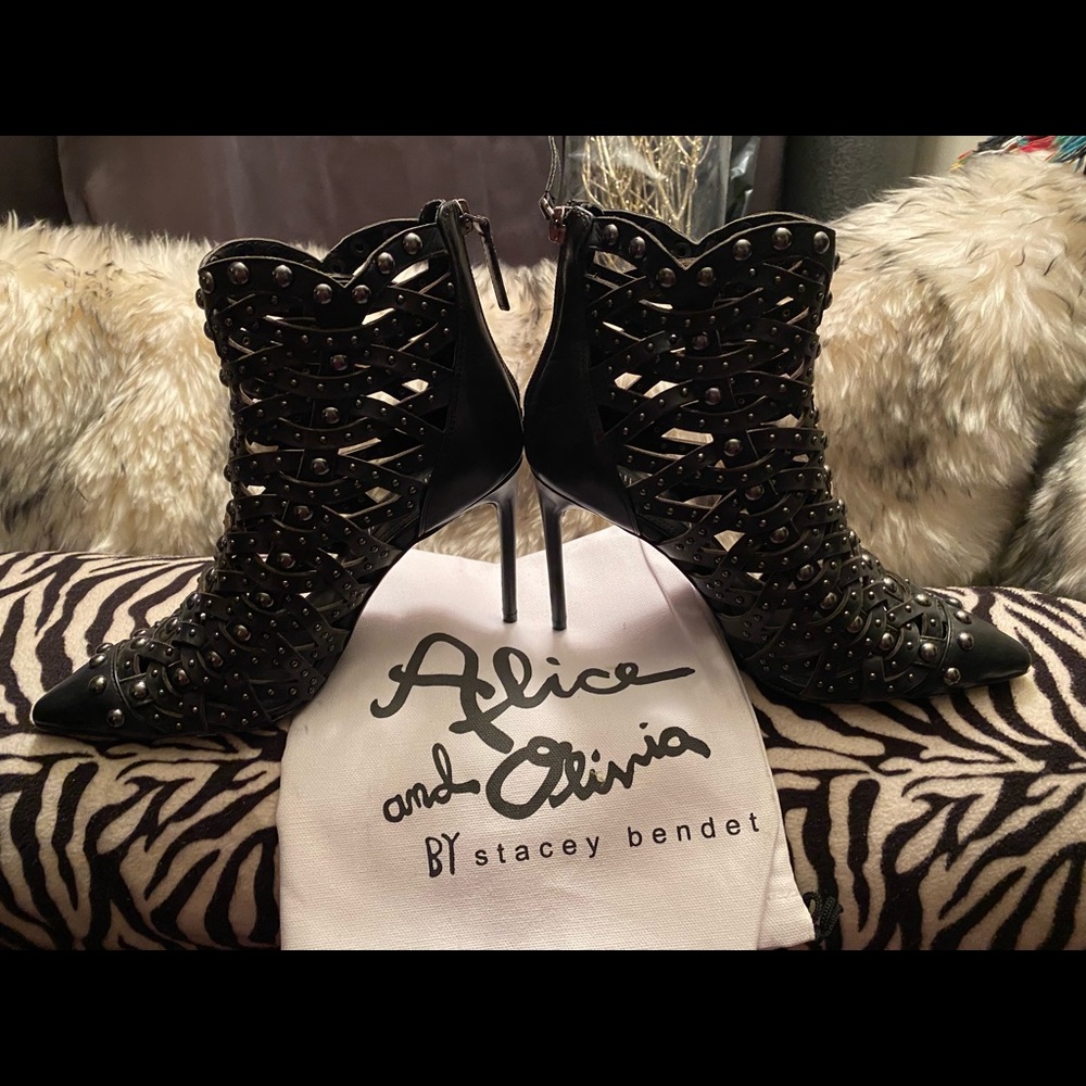 Alice + Olivia Reiy Studded Leather Cage Booties